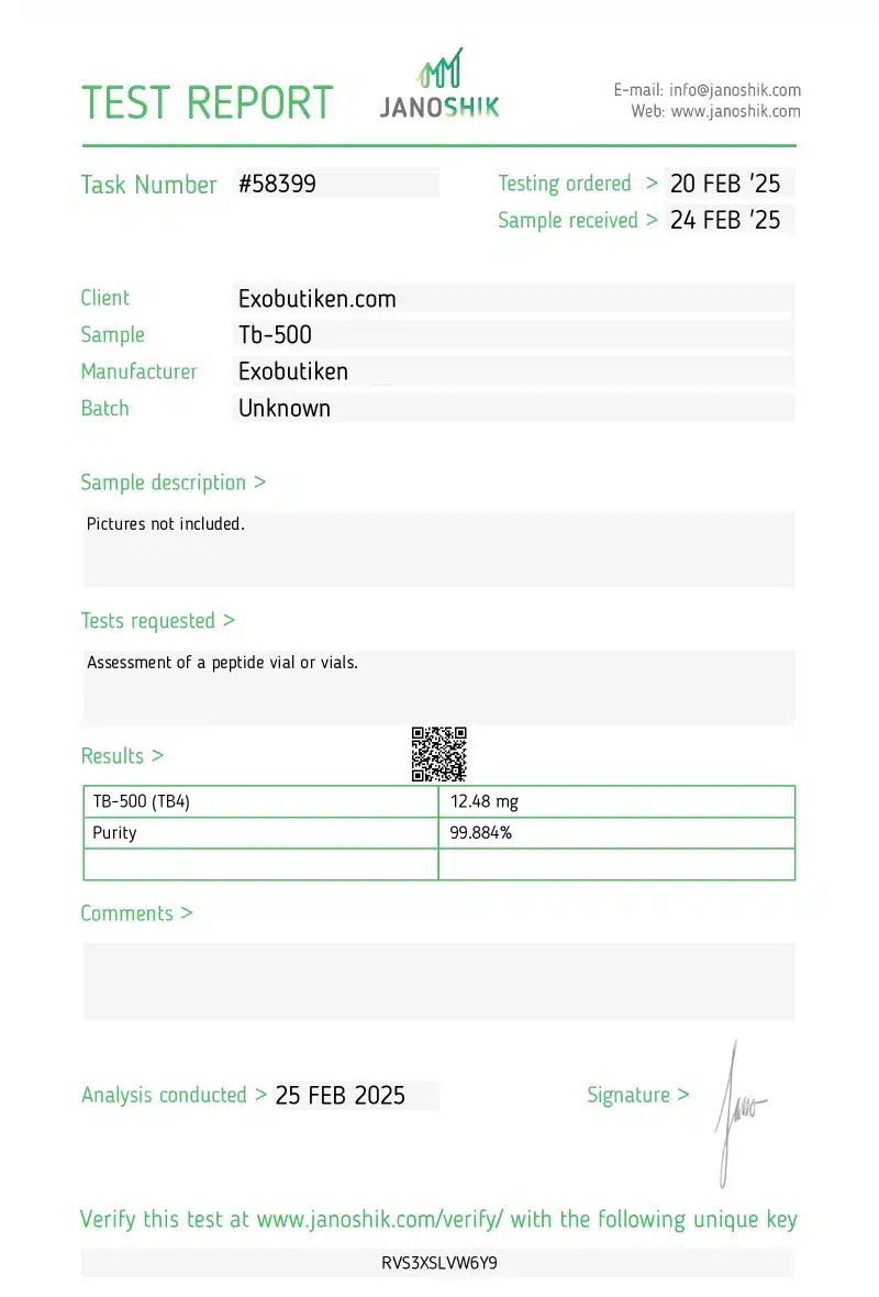 TB-500 12,48 mg peptid – Påskyndar muskel- och vävnadsreparation, minskar inflammation och förbättrar rörlighet.