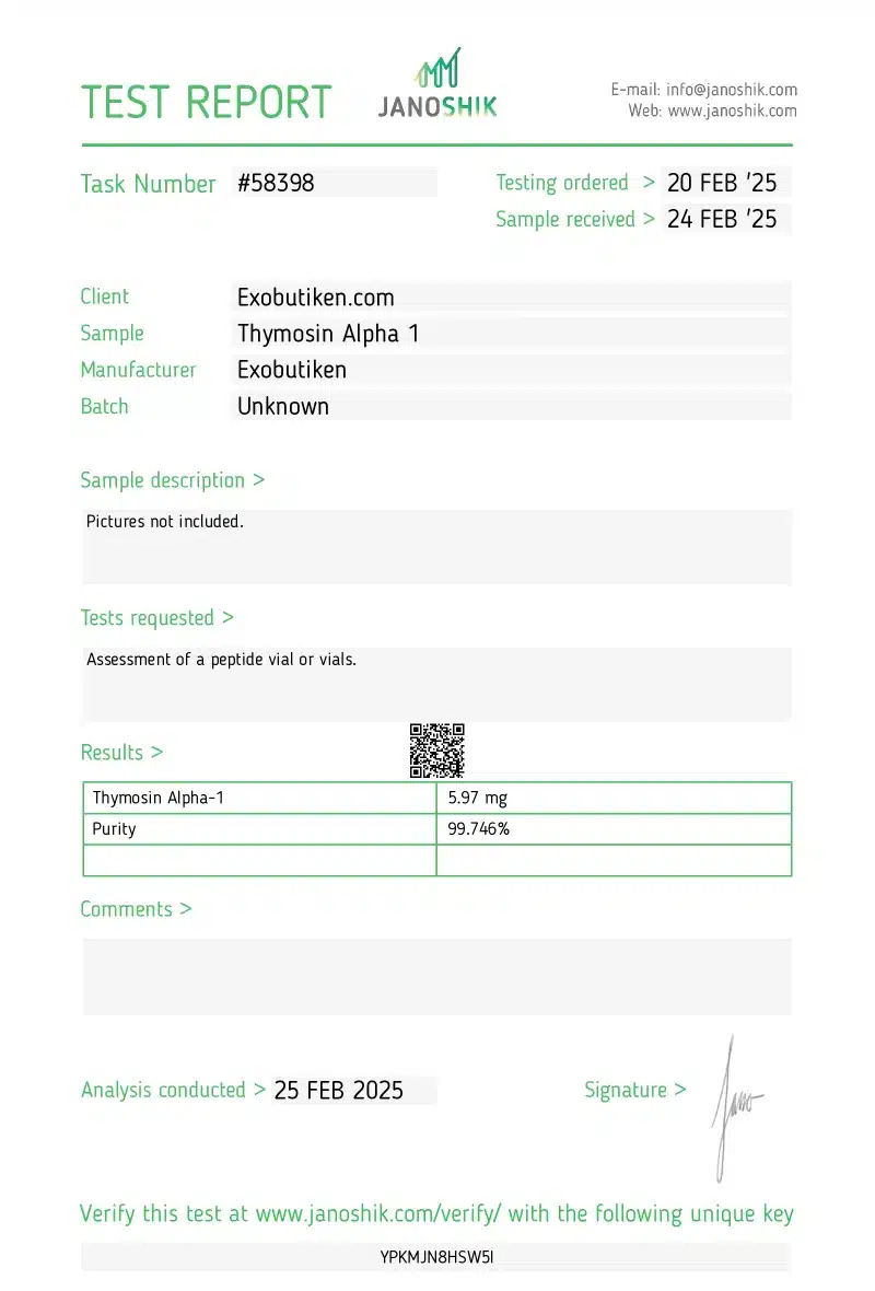 Thymosin Alpha 1 5,97 mg peptid – Stärker immunförsvaret och skyddar mot virus och infektioner.